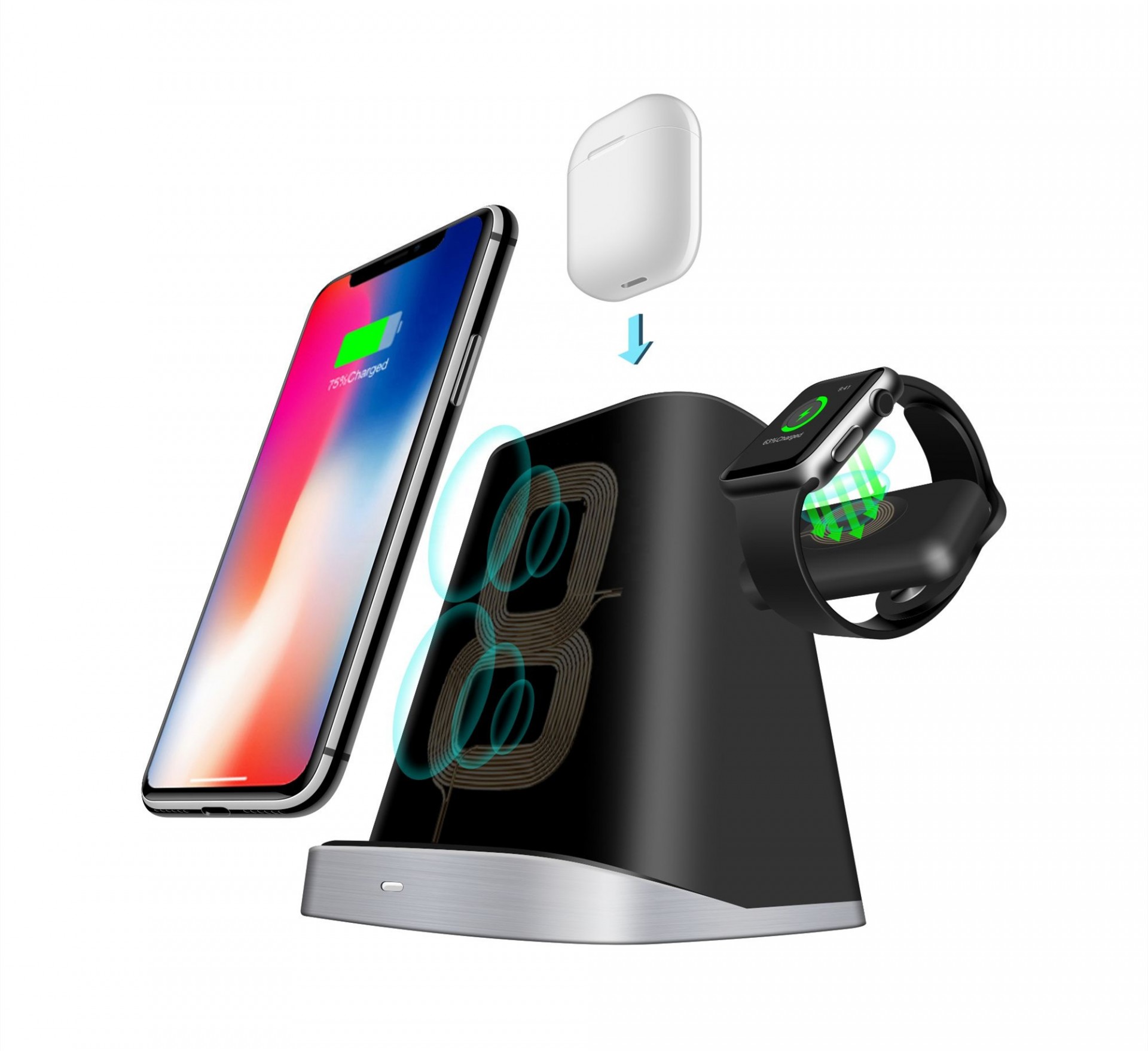 Newest 10W 3 in 1 Wireless Charger Stand for Apple Watch,Mobile Phone, airpod,Built in 3 Coils Multifunctional Phone/Pen Holder